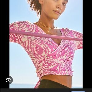 Daily Practice by Anthropologie Pink and Cream Wrap top Yoga Small Tie Dye